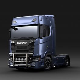 Främre skydd av rostfritt stål – Scania – för Scania NTG-, 
P-, G-, R- och S-hytter.