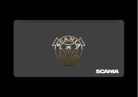 Bakre skvettlapper med Scania Vabis-logo.